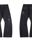 LÉVITER & REGEN ZONE Racing Embroidered Studded Deconstructed Curved Raw Denim