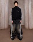 LÉVITER & Striped Panel Wide-Leg Denim Washed Black