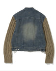 LÉVITER & Knit Sleeve Denim Jacket DEEP BLUE