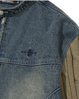 LÉVITER & Knit Sleeve Denim Jacket DEEP BLUE