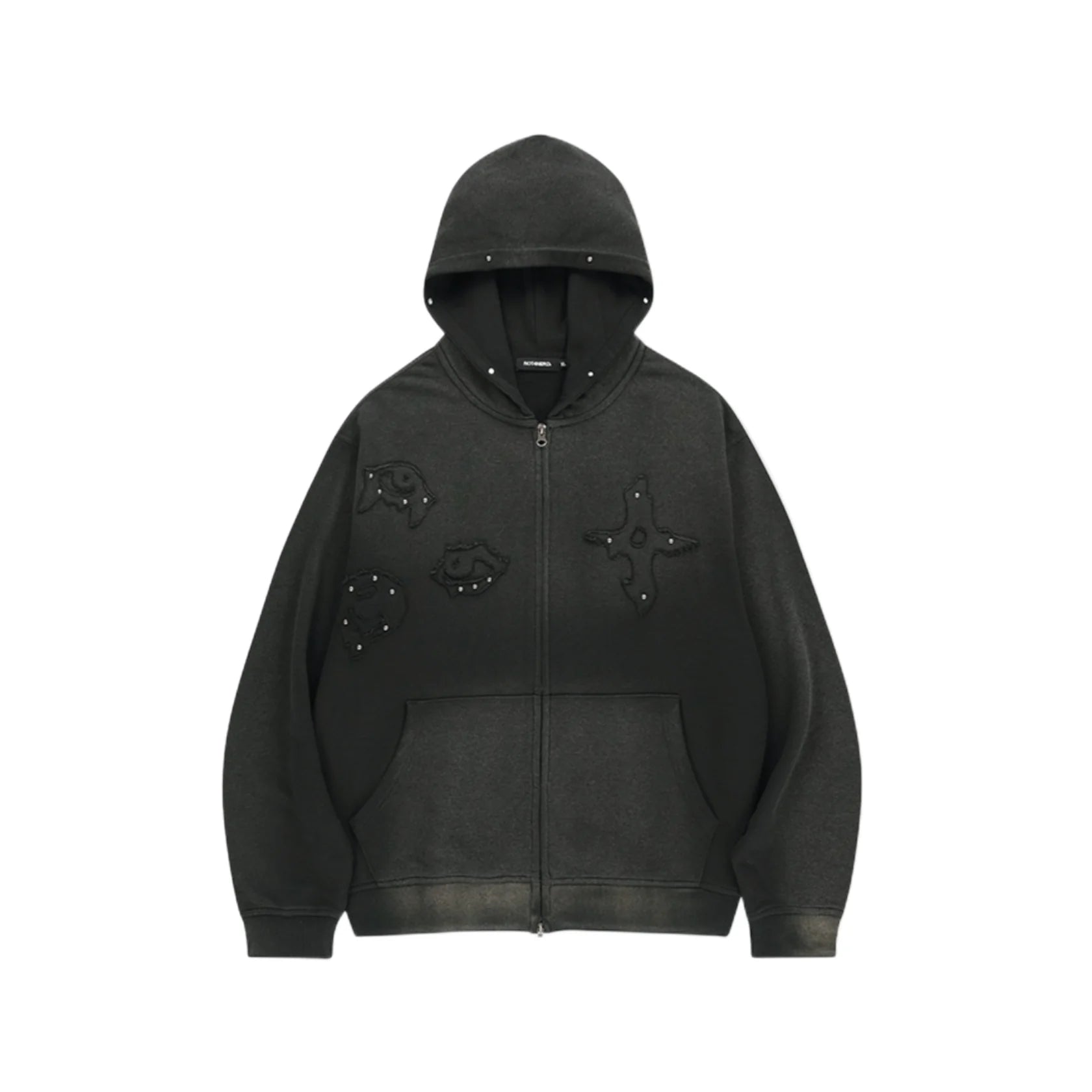 LÉVITER &amp; Stud Chasm Eyes Salt Washed Hood Zip Up BLACK