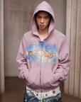 LÉVITER & Divine Hands” Rhinestone Hoodie Pink