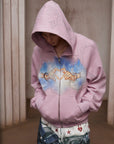 LÉVITER & Divine Hands” Rhinestone Hoodie Pink