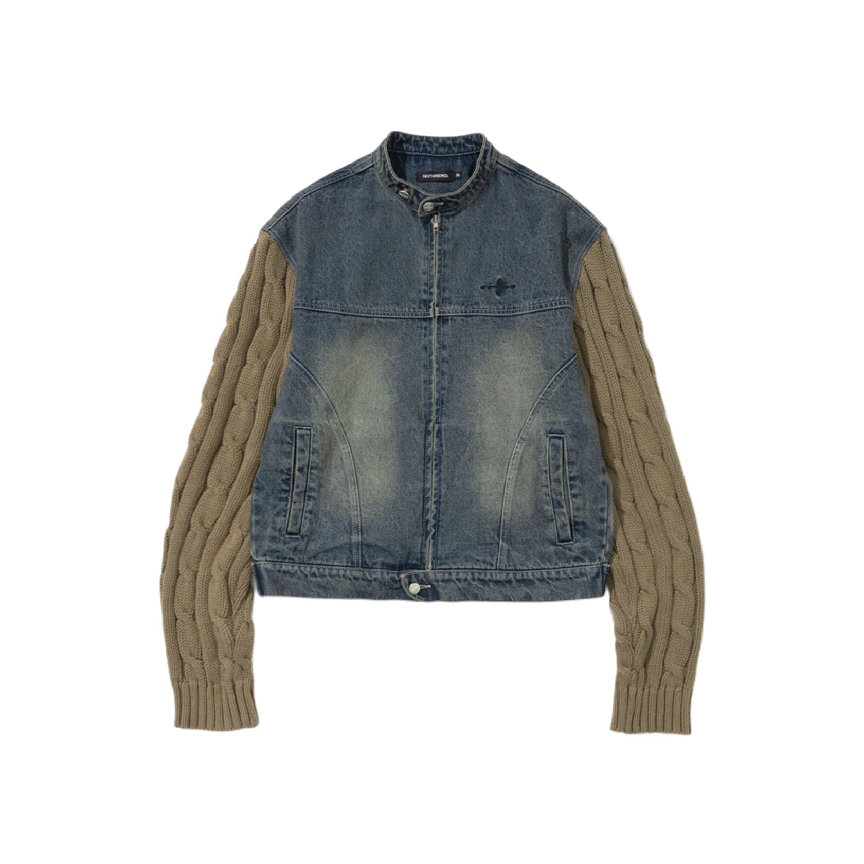 LÉVITER &amp; Knit Sleeve Denim Jacket DEEP BLUE