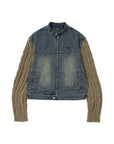LÉVITER & Knit Sleeve Denim Jacket DEEP BLUE
