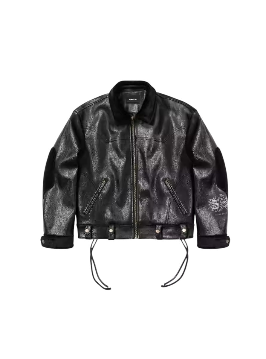Tiger Riot Moto Jacket in Waxed Leather with Fur Patchwork