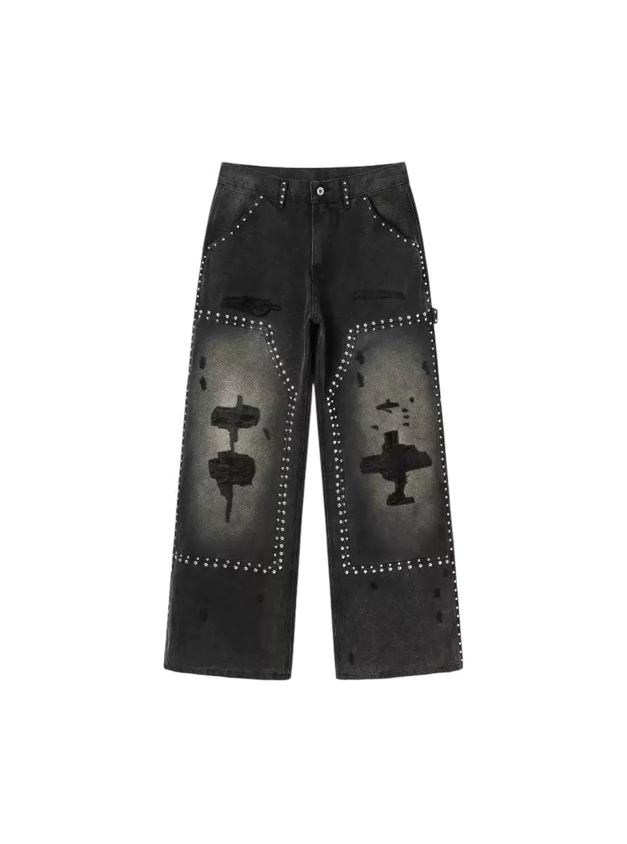 REGEN ZONE 25SS “RIOT” – Hand-Studded Distressed Lumber Pants