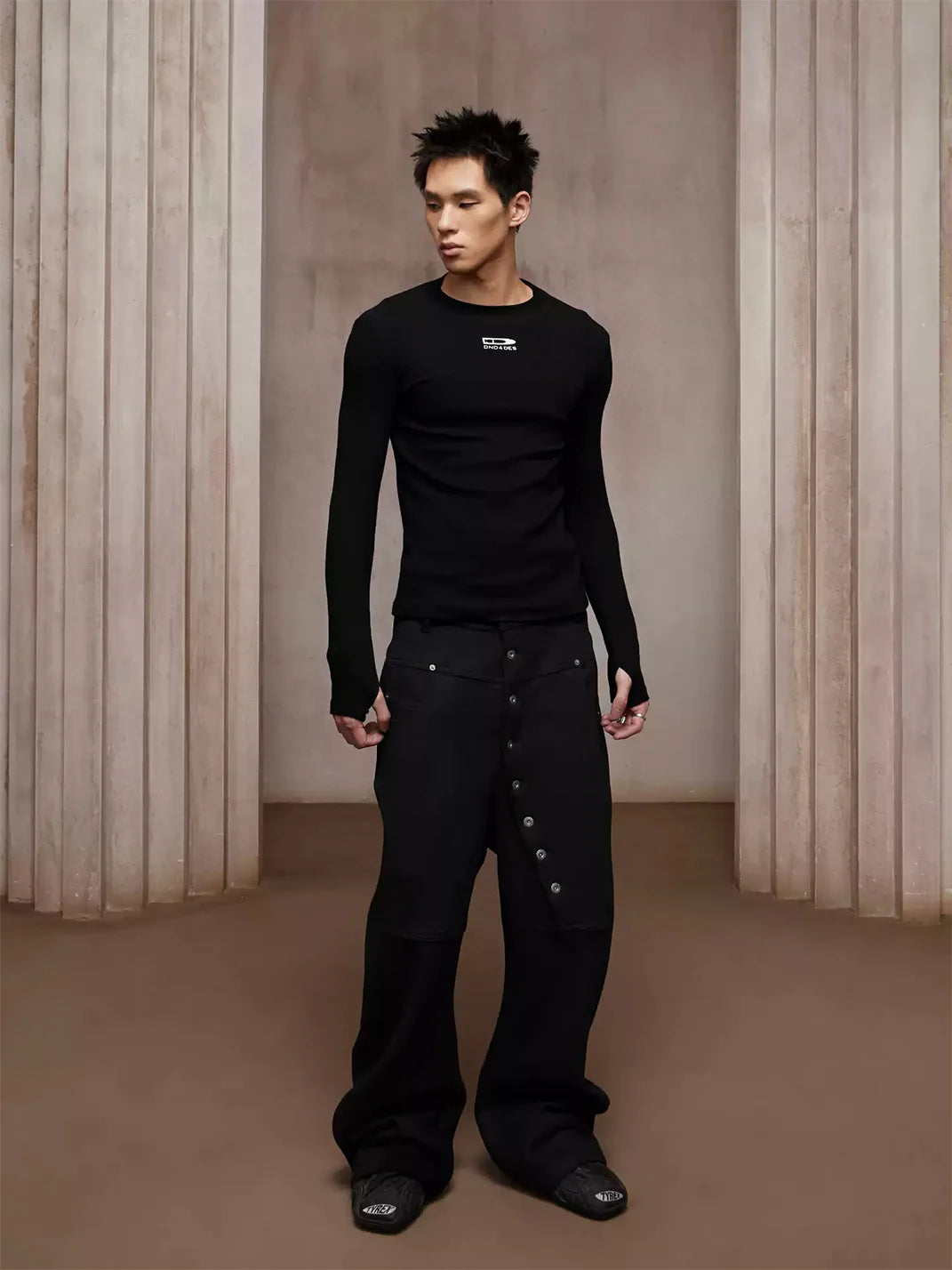 LÉVITER &amp; DND4DES Asym Button Wool-Blend Pants