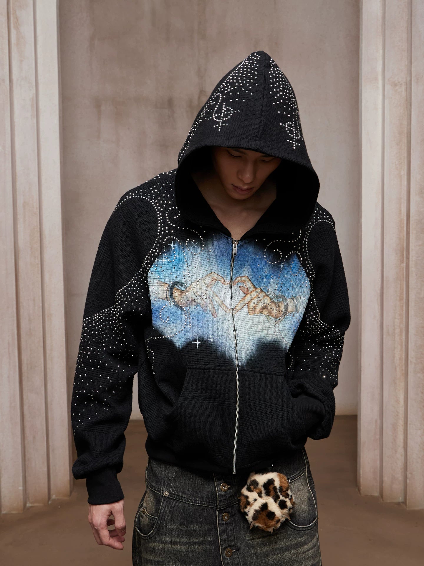 LÉVITER &amp; Divine Hands” Rhinestone Hoodie Black