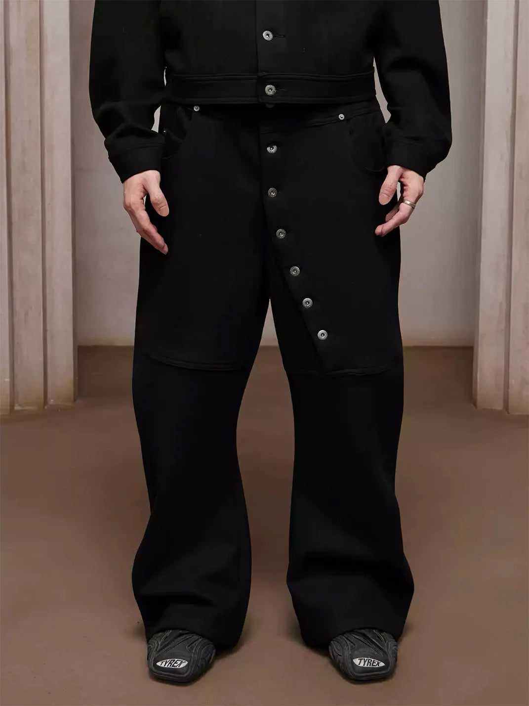 LÉVITER &amp; DND4DES Asym Button Wool-Blend Pants