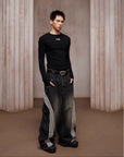 LÉVITER & Striped Panel Wide-Leg Denim Washed Black