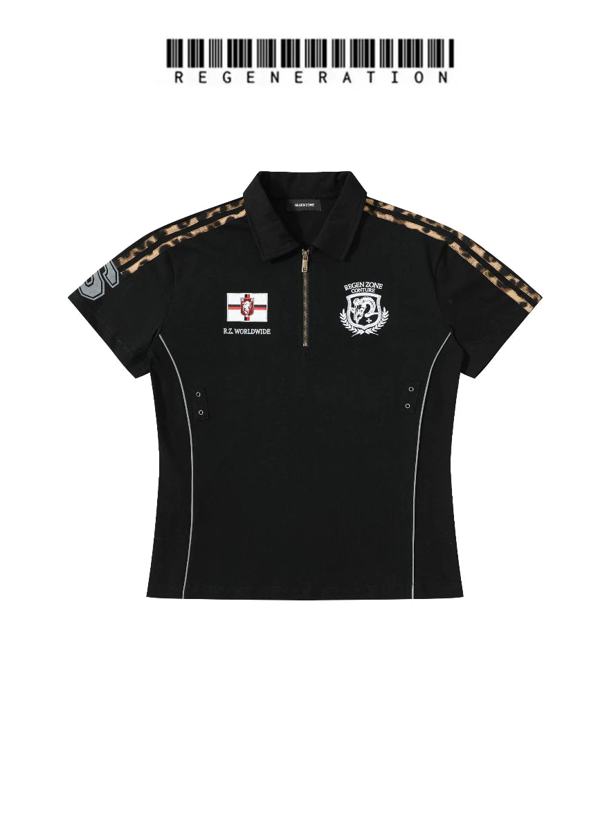 LÉVITER &amp; REGEN ZONE SS26 Leopard Jacquard Striped Reflective Goat Polo