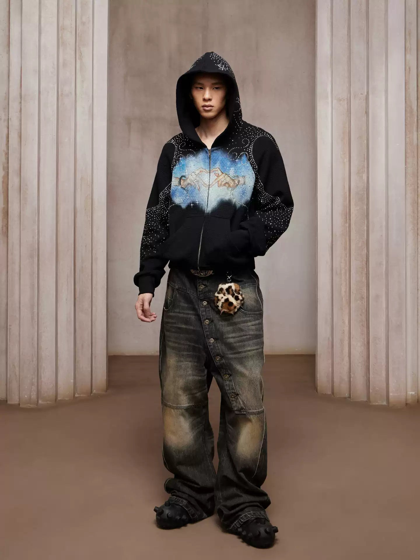 LÉVITER &amp; Divine Hands” Rhinestone Hoodie Black