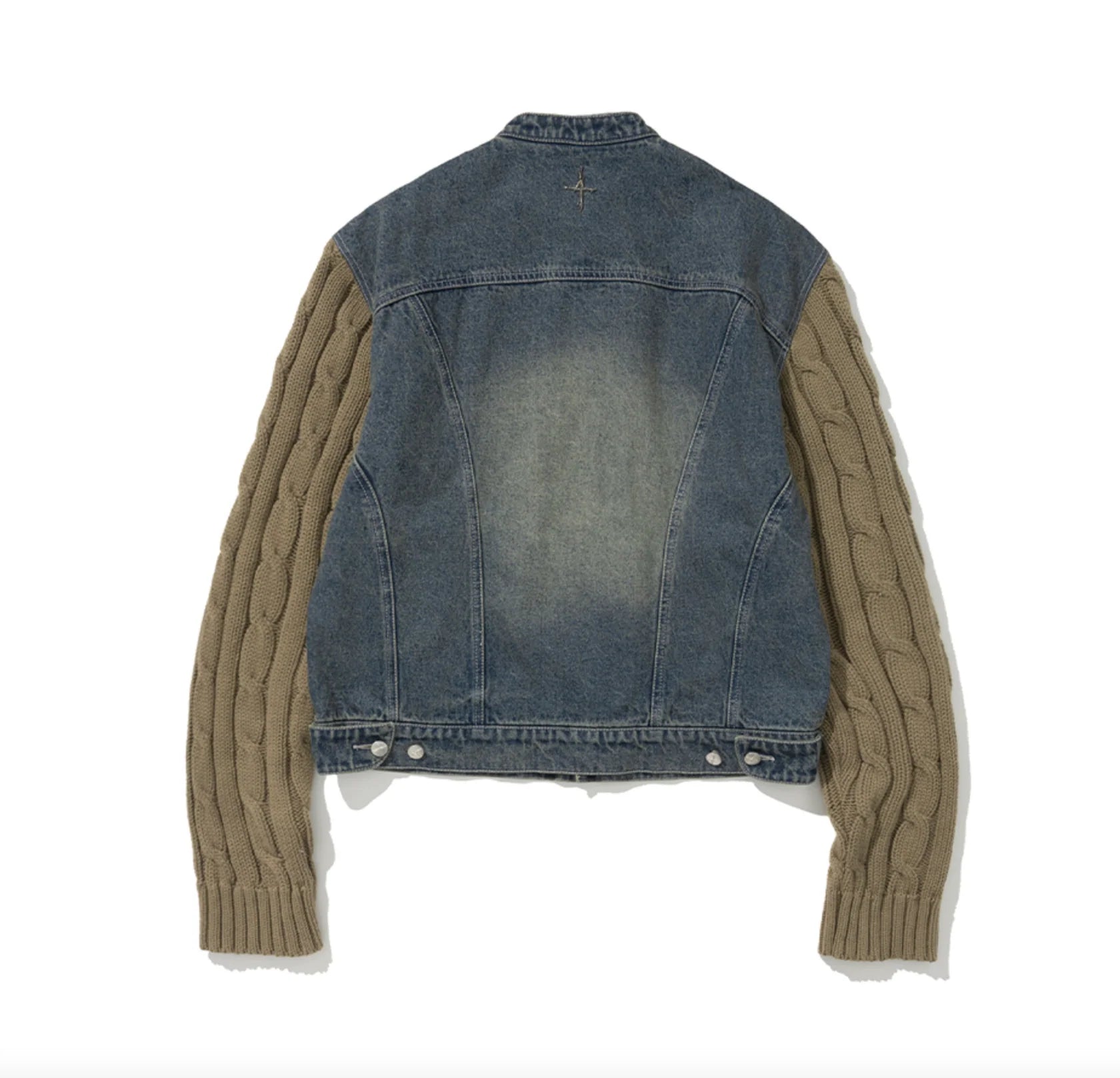 LÉVITER &amp; Knit Sleeve Denim Jacket DEEP BLUE