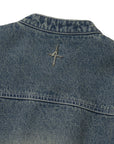 LÉVITER & Knit Sleeve Denim Jacket DEEP BLUE